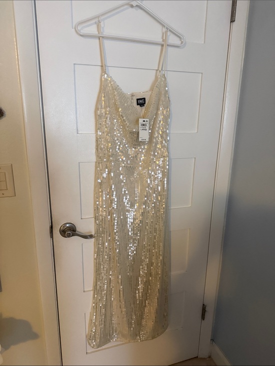 INC International Concepts Dresses & Skirts - INC International Concepts Cream Sequin V-Neck Dress